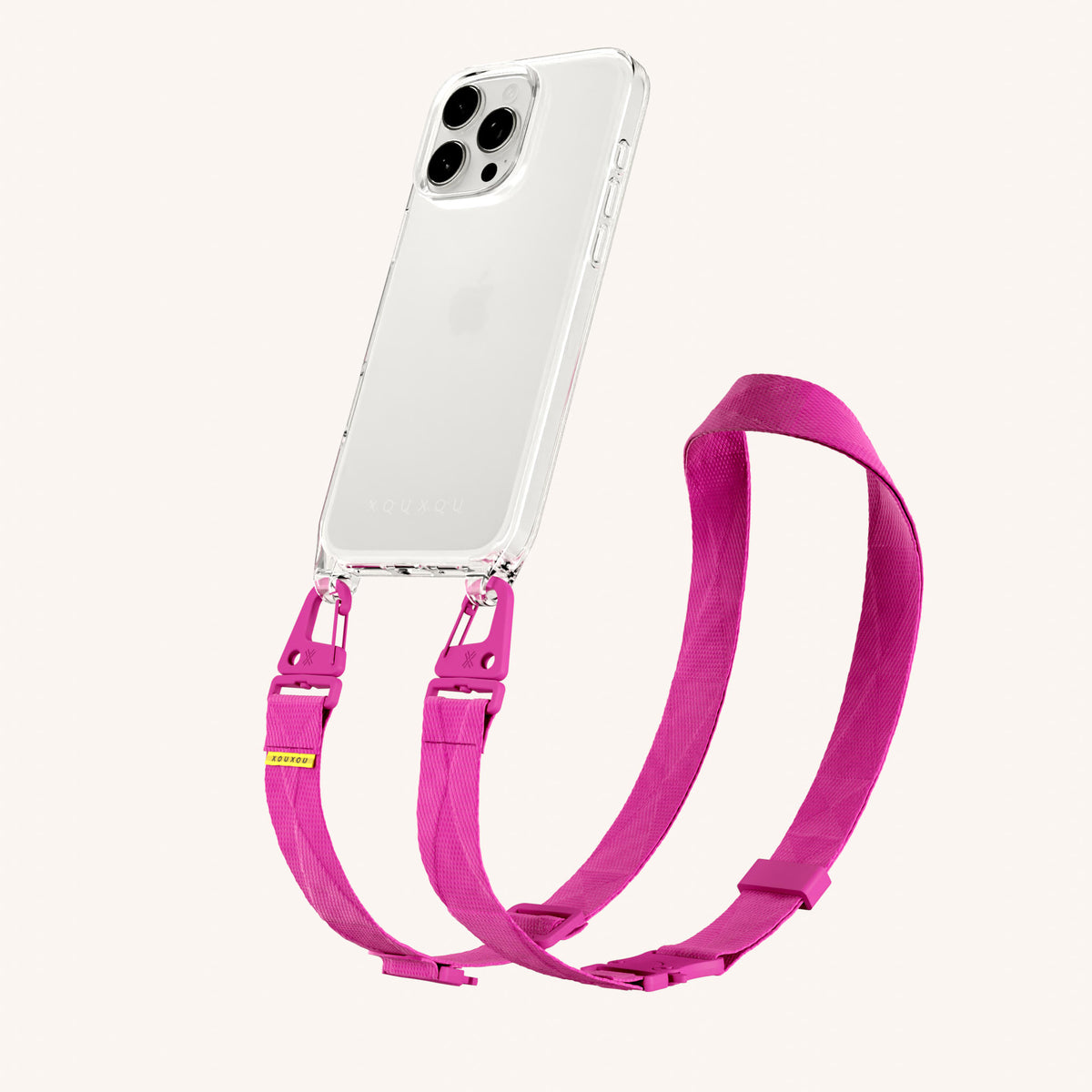 Phone Necklace with Lanyard for iPhone 16 Pro without MagSafe in Clear + Power Pink | XOUXOU #phone model_iphone 16 pro