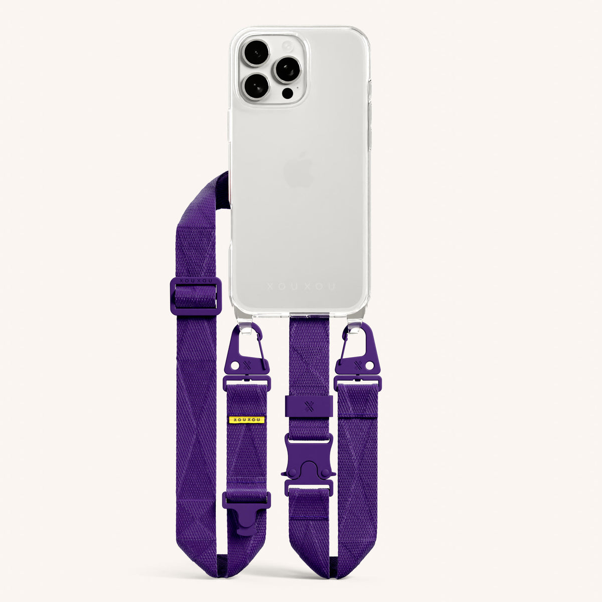 Phone Necklace with Lanyard for iPhone 16 Pro without MagSafe in Clear and Purple Total View | XOUXOU #phone model_iphone 16 pro