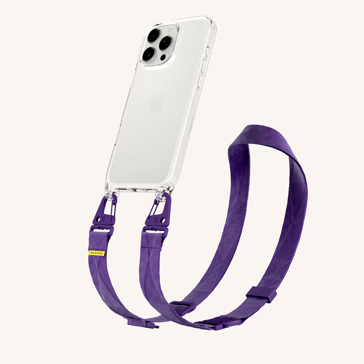 Phone Necklace with Lanyard for iPhone 16 Pro without MagSafe in Clear + Purple | XOUXOU #phone model_iphone 16 pro