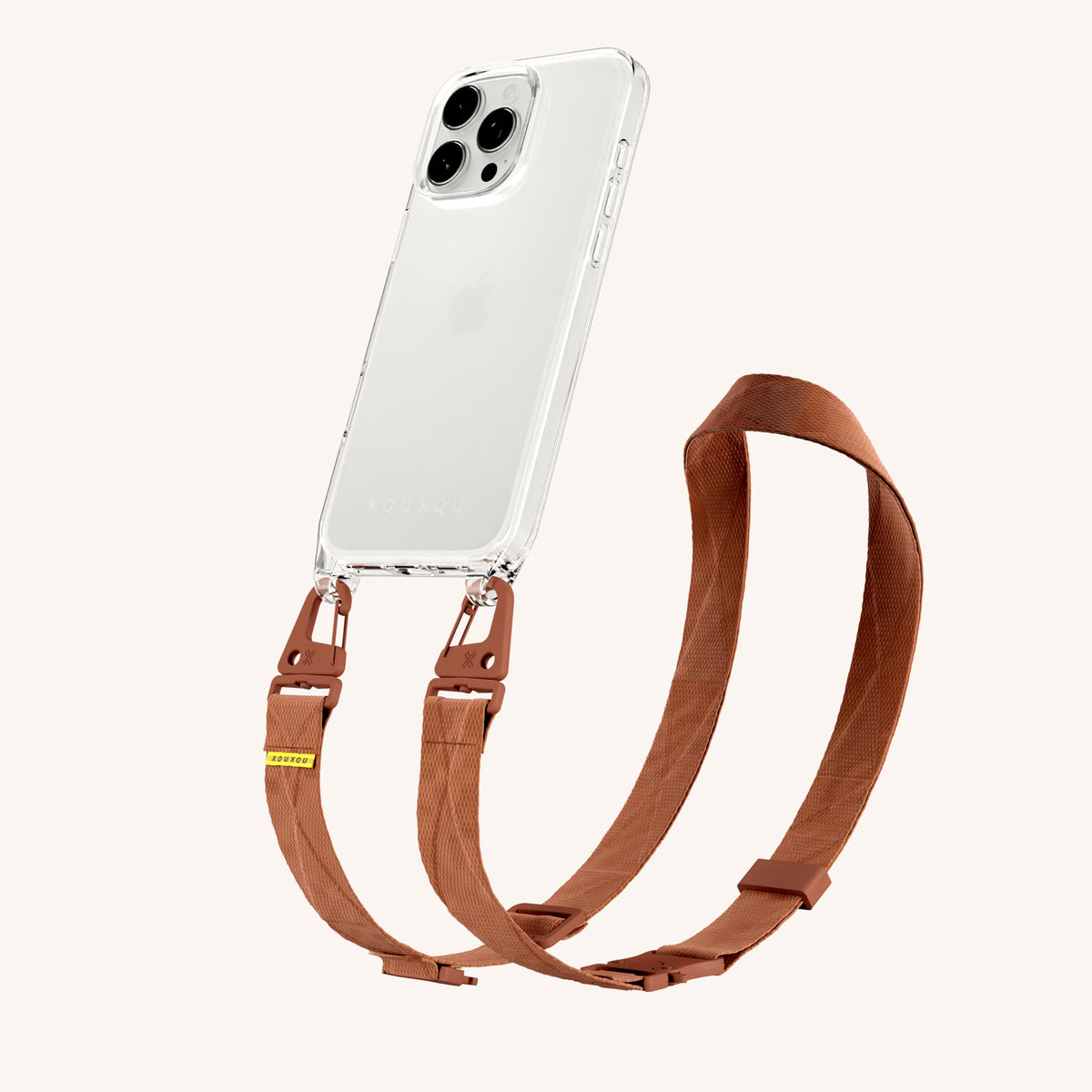 Phone Necklace with Lanyard for iPhone 16 Pro without MagSafe in Clear + Rusty Red | XOUXOU #phone model_iphone 16 pro