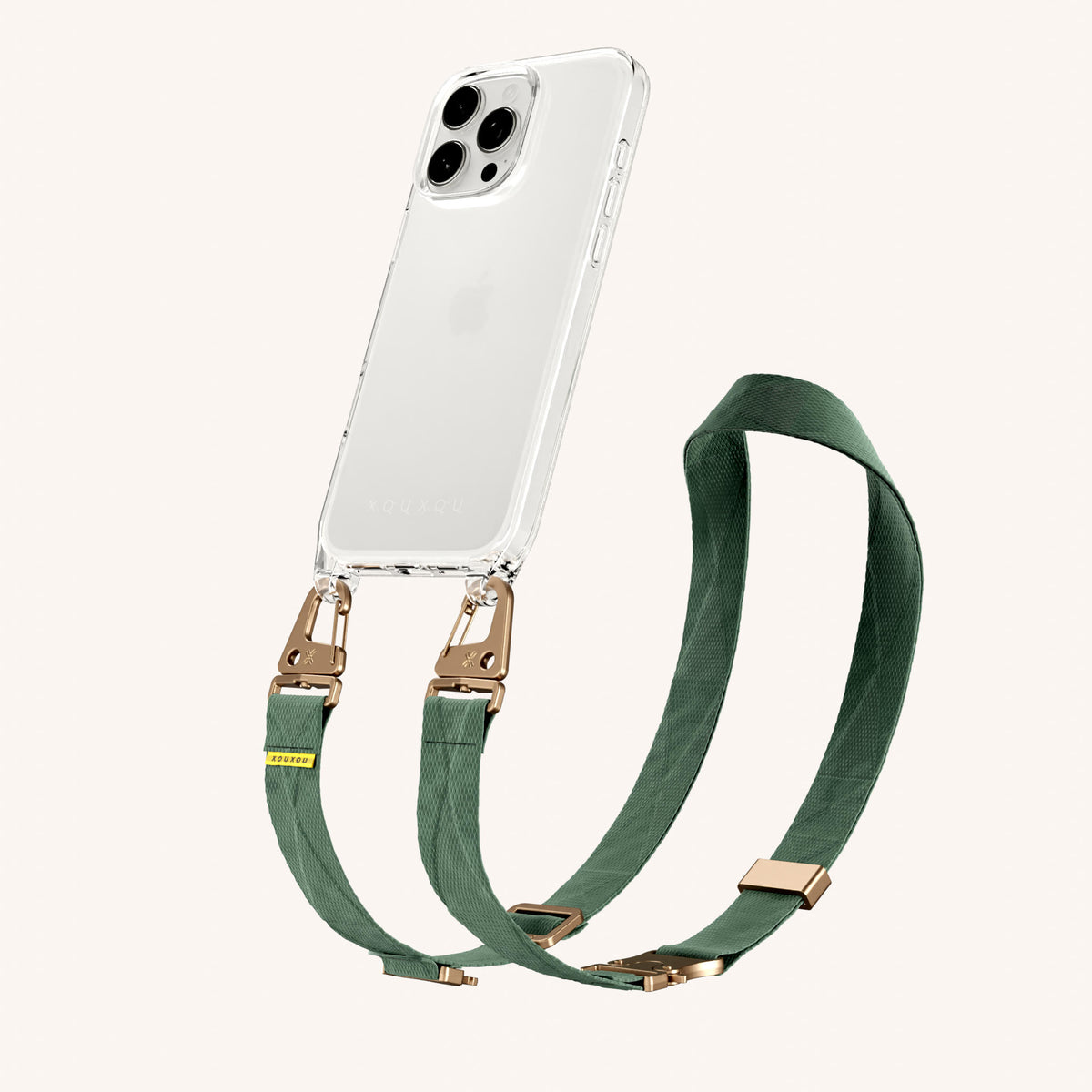 Phone Necklace with Lanyard for iPhone 16 Pro without MagSafe in Clear + Sage | XOUXOU #phone model_iphone 16 pro