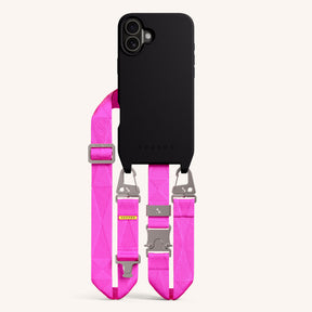 Phone Necklace with Lanyard in Black + Neon Pink