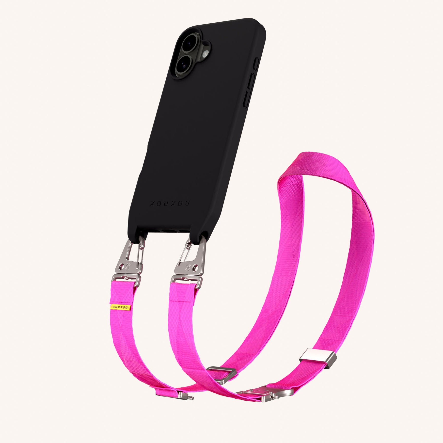 Phone Necklace with Lanyard in Black + Neon Pink