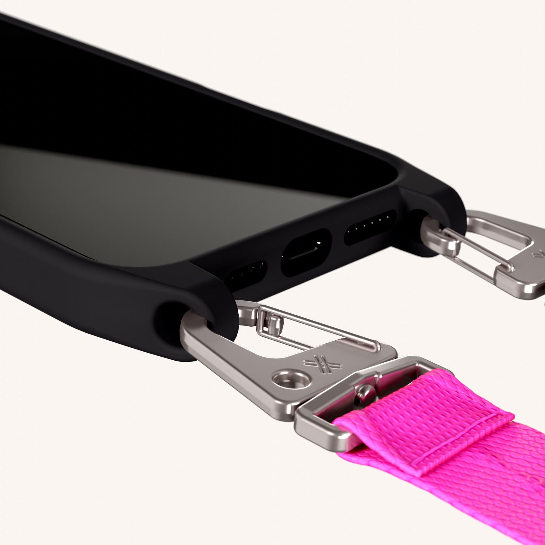 Phone Necklace with Lanyard in Black + Neon Pink