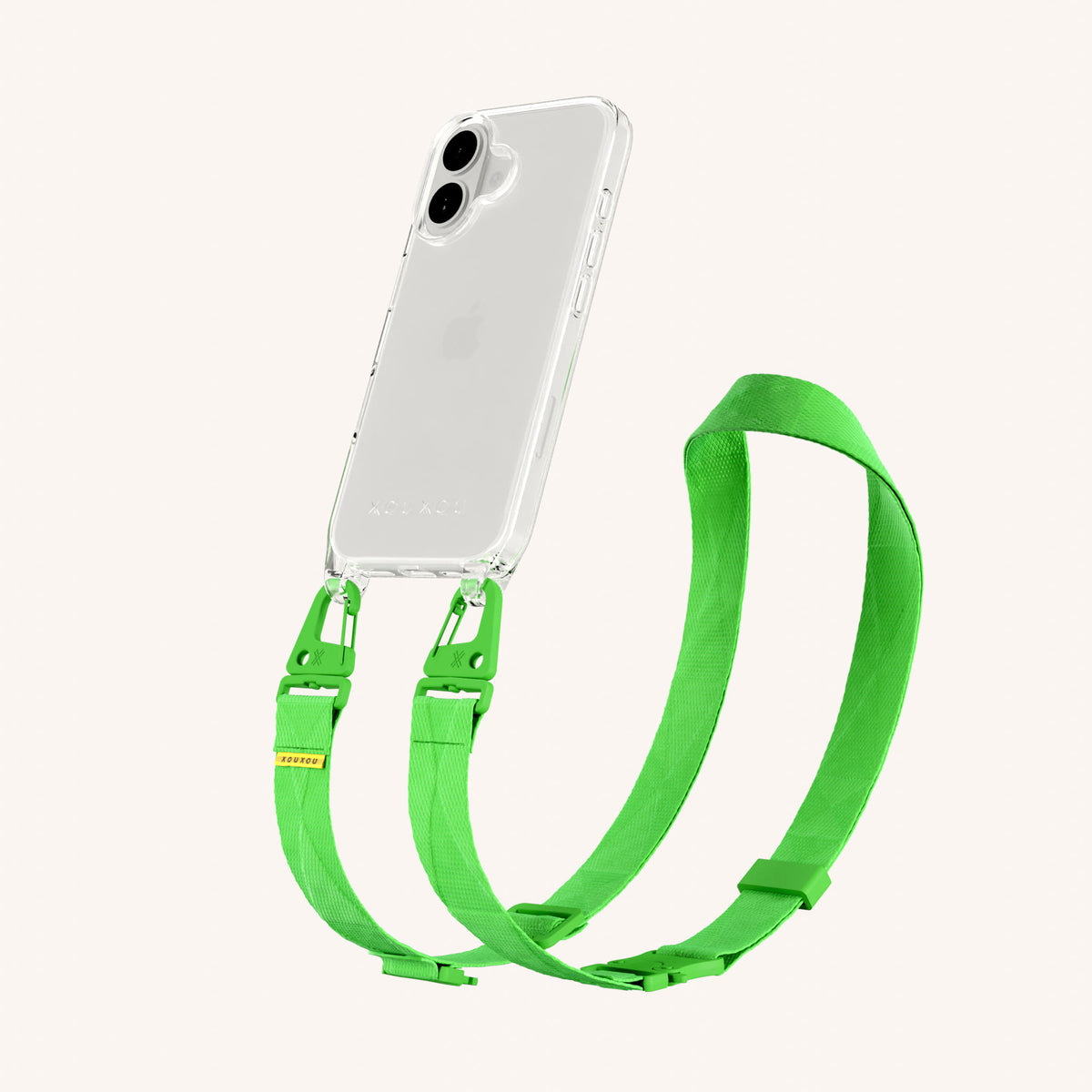 Phone Necklace with Lanyard for iPhone 16 without MagSafe in Clear + Acid | XOUXOU #phone model_iphone 16