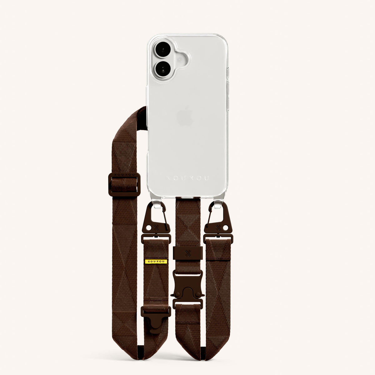 Phone Necklace with Lanyard for iPhone 16 without MagSafe in Clear and Earth Total View | XOUXOU #phone model_iphone 16