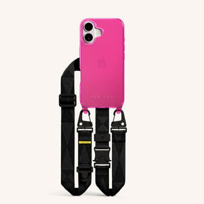 Phone Necklace with Lanyard in Cyber Pink Clear + Black