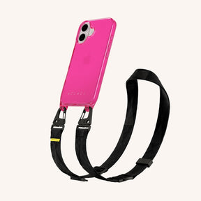 Phone Necklace with Lanyard in Cyber Pink Clear + Black