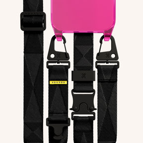 Phone Necklace with Lanyard in Cyber Pink Clear + Black