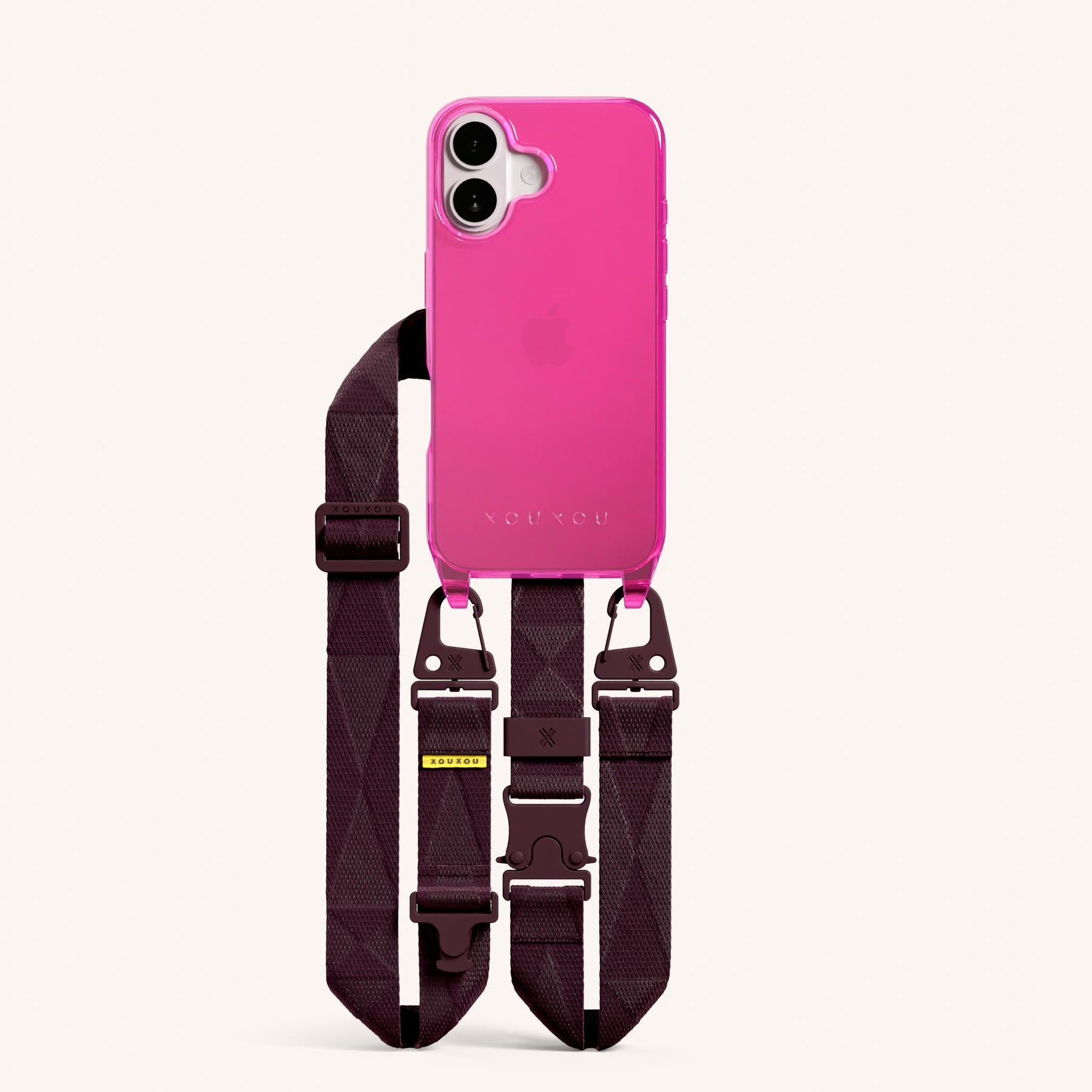 Phone Necklace with Lanyard in Cyber Pink Clear + Burgundy