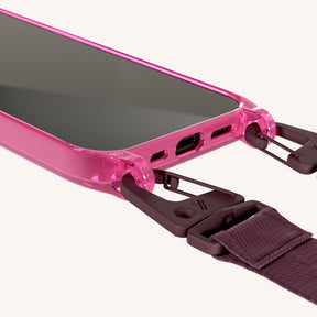 Phone Necklace with Lanyard in Cyber Pink Clear + Burgundy