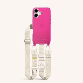 Phone Necklace with Lanyard in Cyber Pink Clear + Chalk