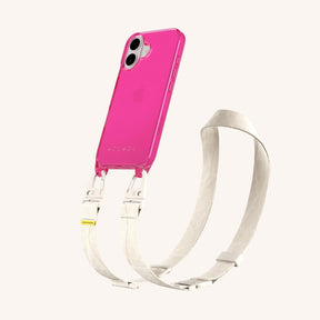 Phone Necklace with Lanyard in Cyber Pink Clear + Chalk