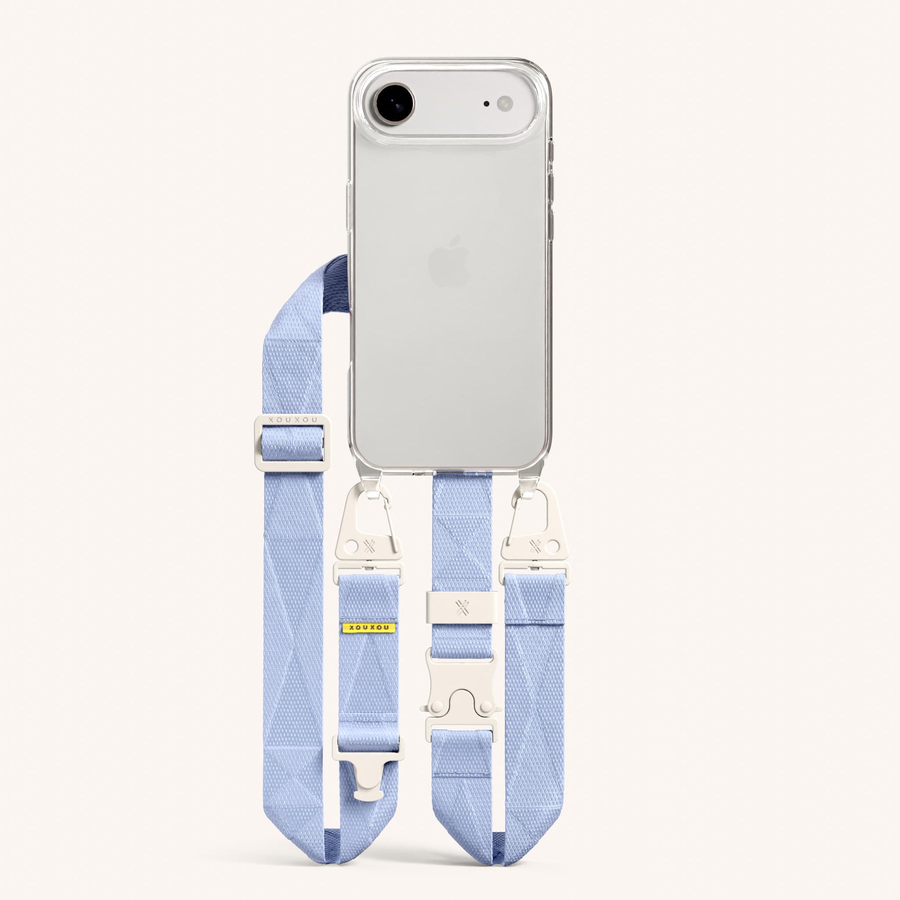 Phone Necklace with Lanyard in Clear + Baby Blue