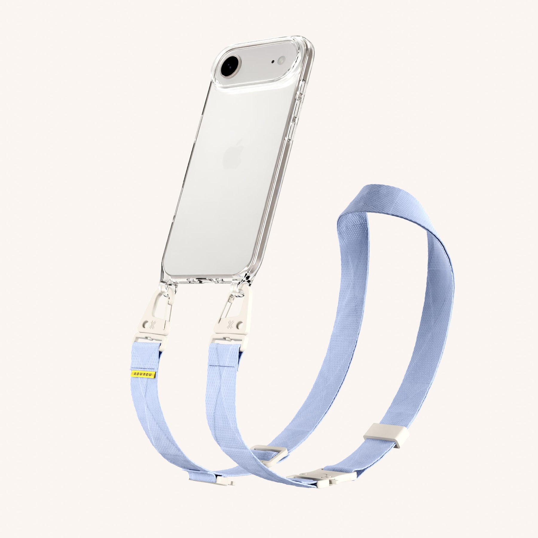 Phone Necklace with Lanyard in Clear + Baby Blue