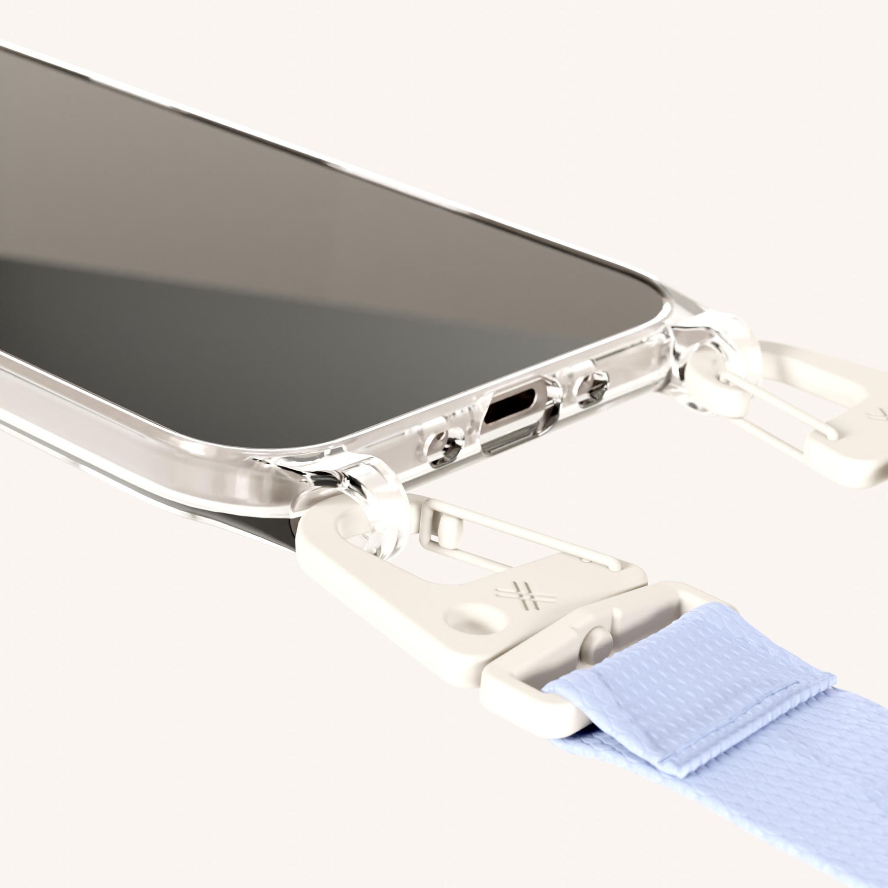 Phone Necklace with Lanyard in Clear + Baby Blue