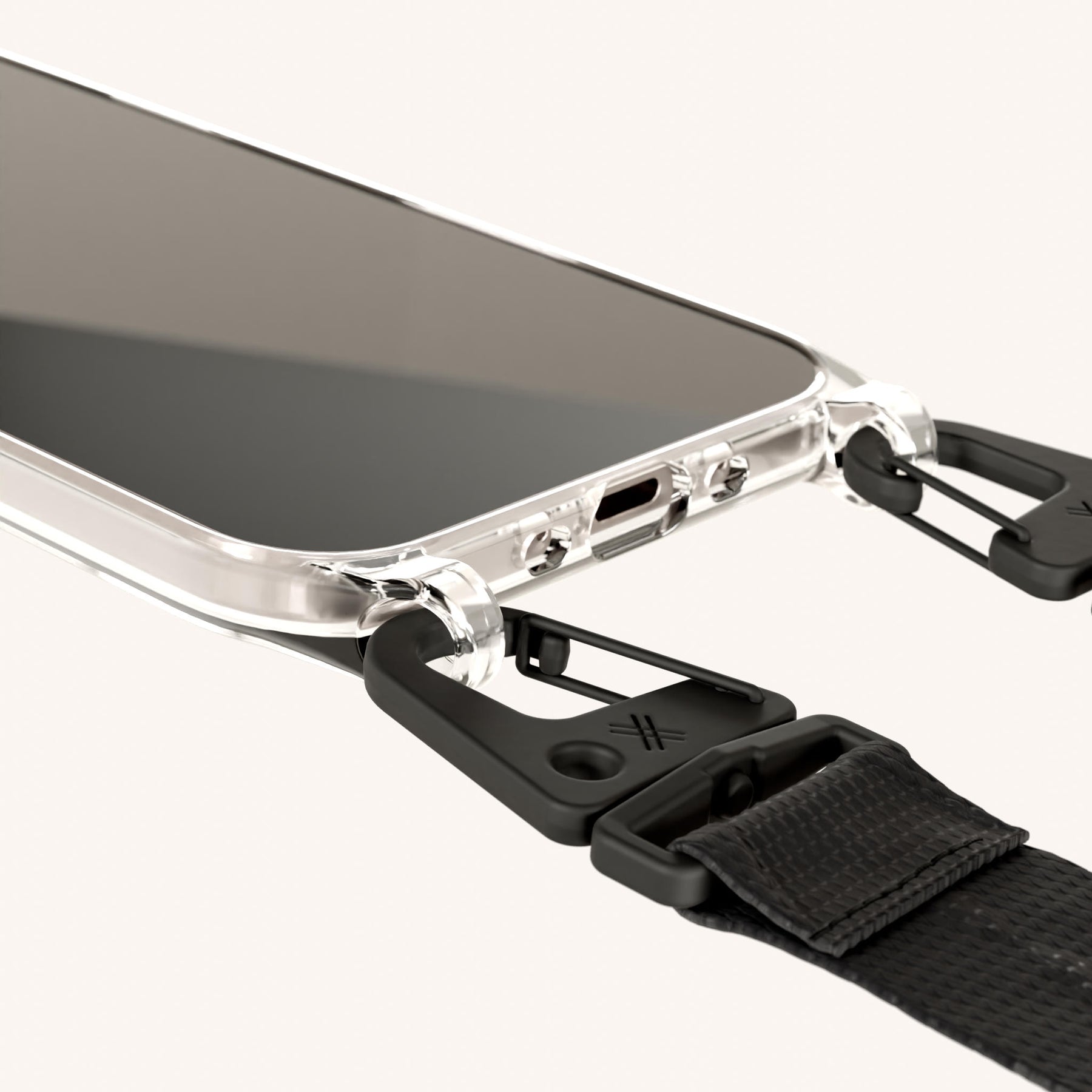 Phone Necklace with Lanyard in Clear + Black