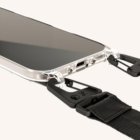 Phone Necklace with Lanyard in Clear + Black