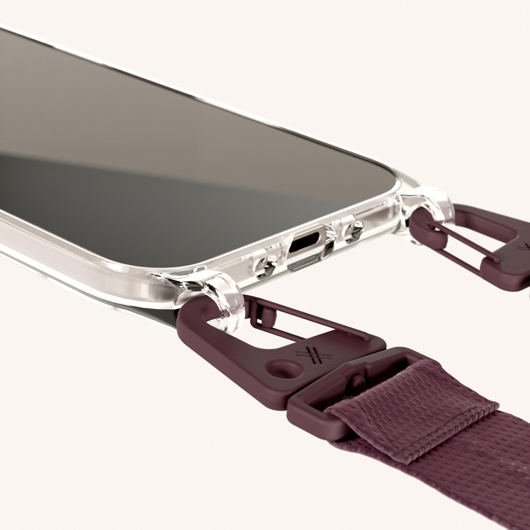 Phone Necklace with Lanyard in Clear + Burgundy