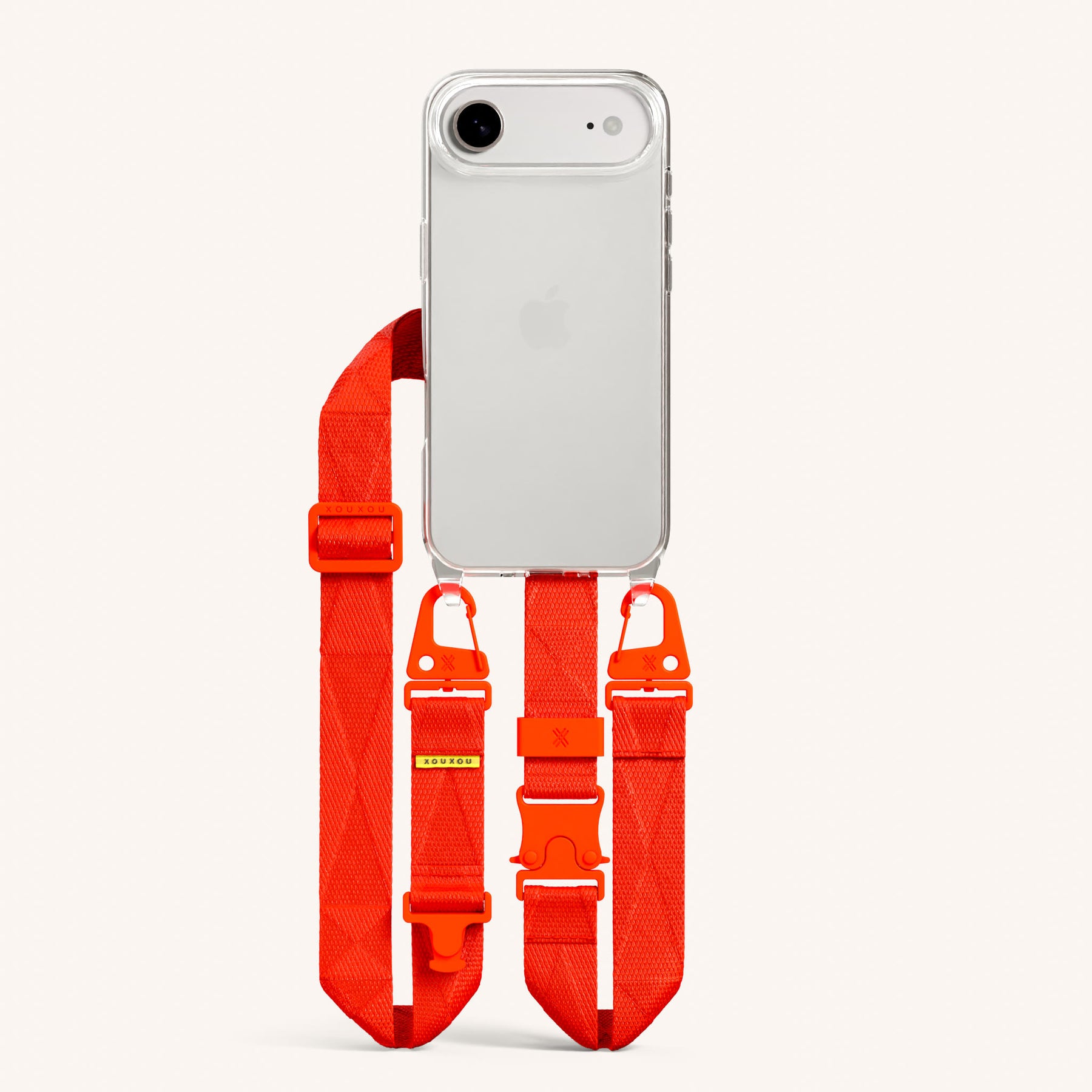 Phone Necklace with Lanyard in Clear + Neon Orange