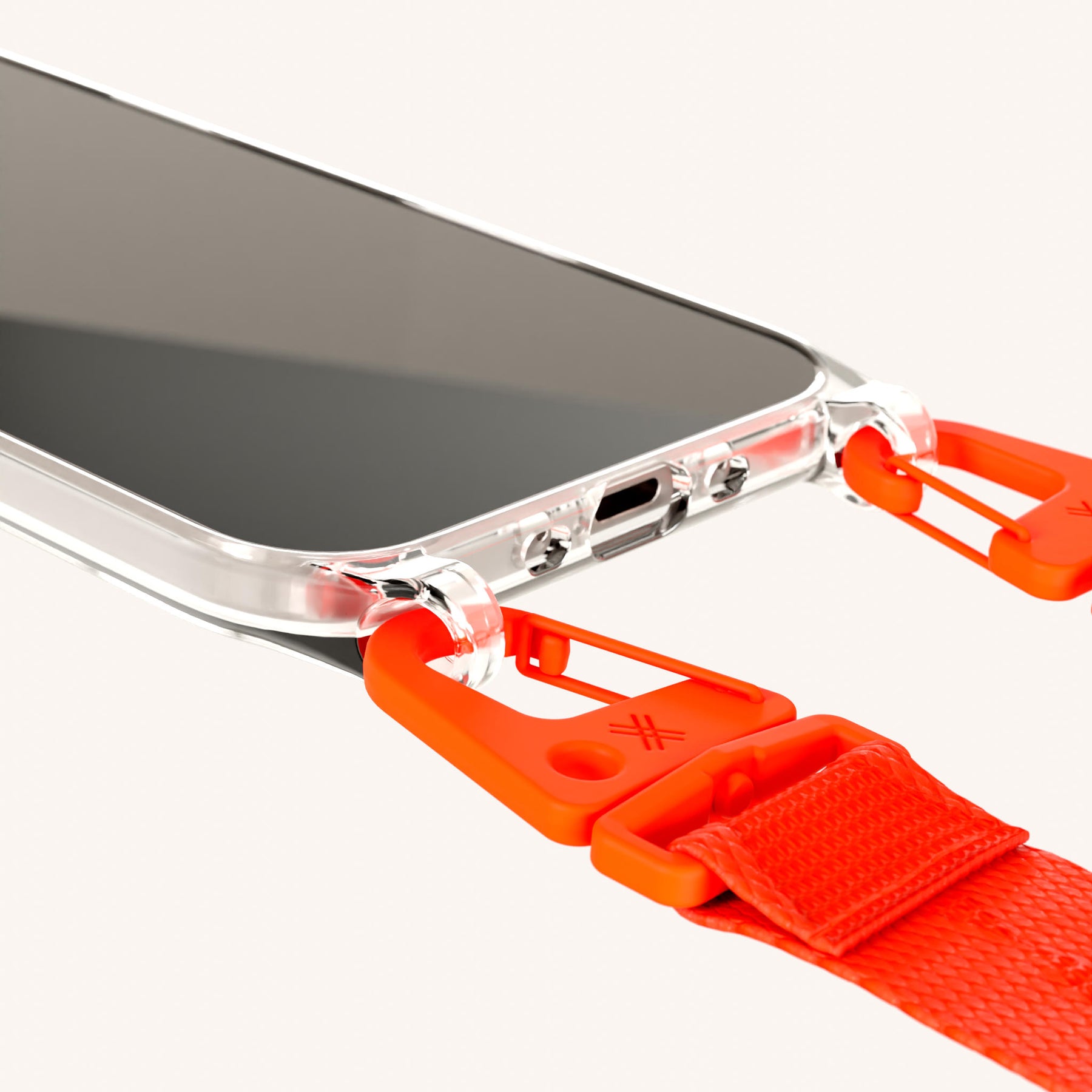 Phone Necklace with Lanyard in Clear + Neon Orange