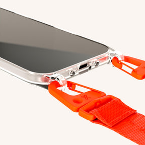 Phone Necklace with Lanyard in Clear + Neon Orange