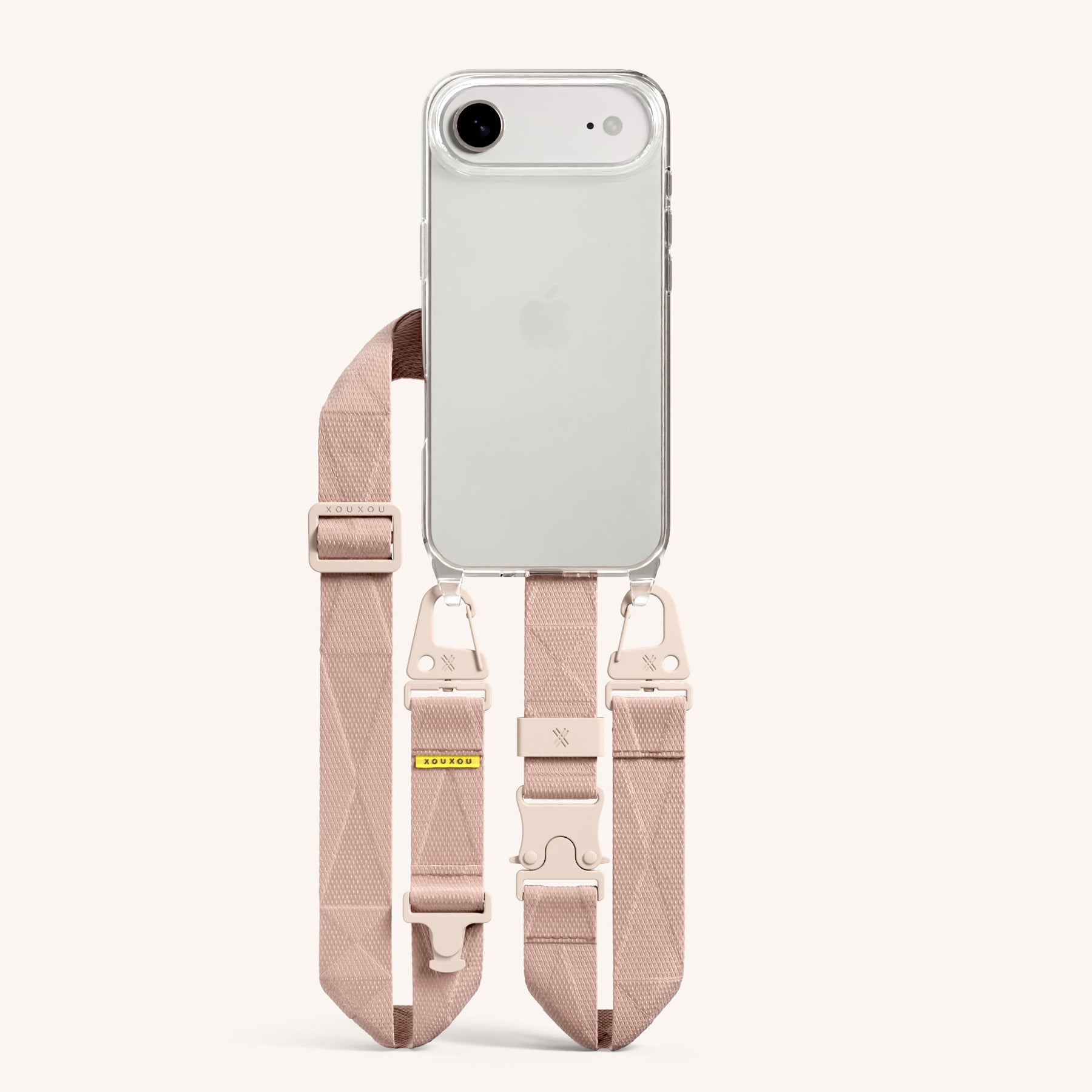 Phone Necklace with Lanyard in Clear + Powder Pink