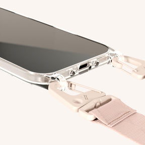 Phone Necklace with Lanyard in Clear + Powder Pink