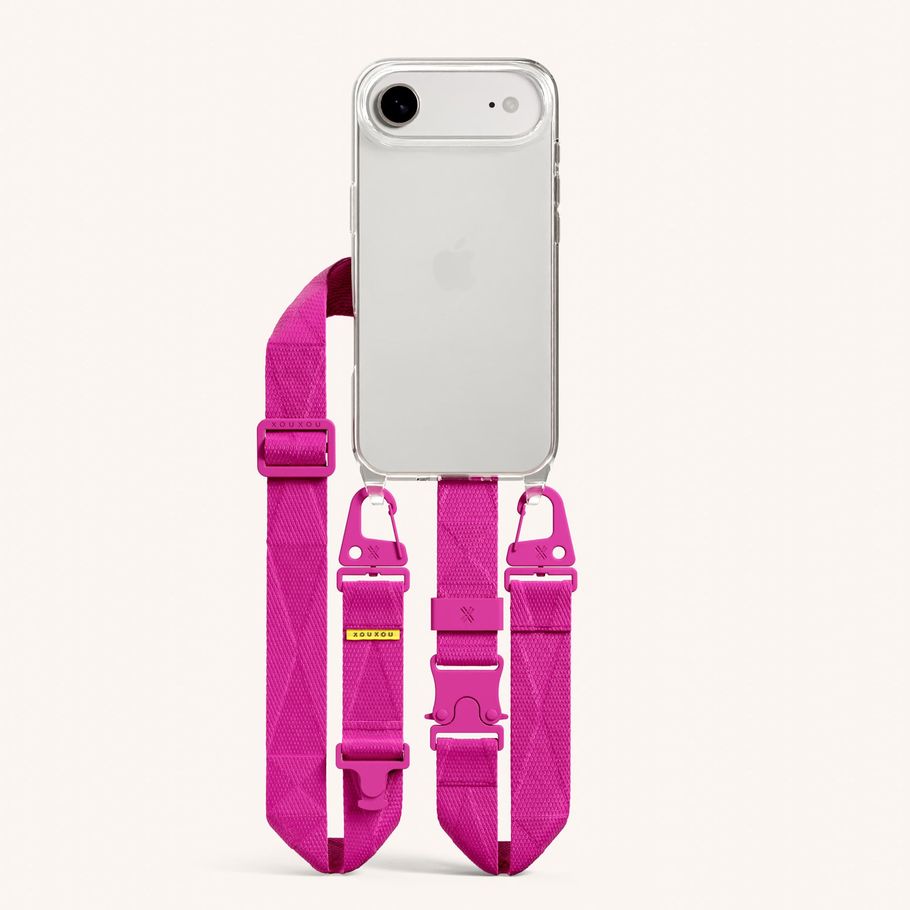 Phone Necklace with Lanyard in Clear + Power Pink