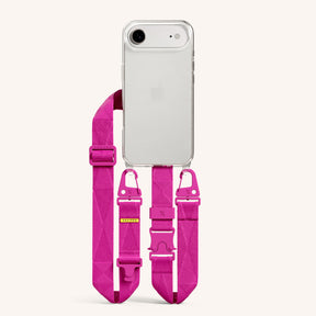 Phone Necklace with Lanyard in Clear + Power Pink