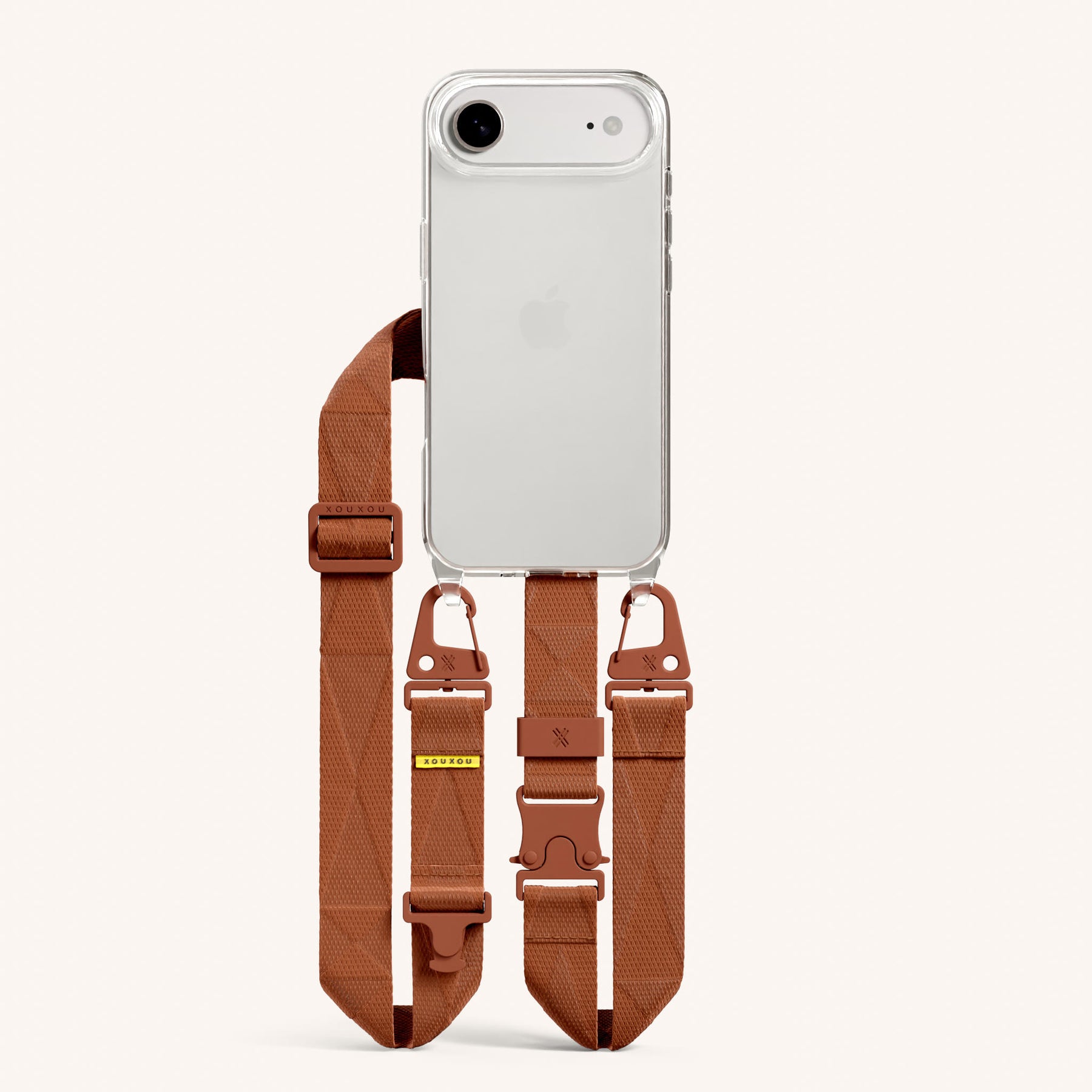 Phone Necklace with Lanyard in Clear + Rusty Red