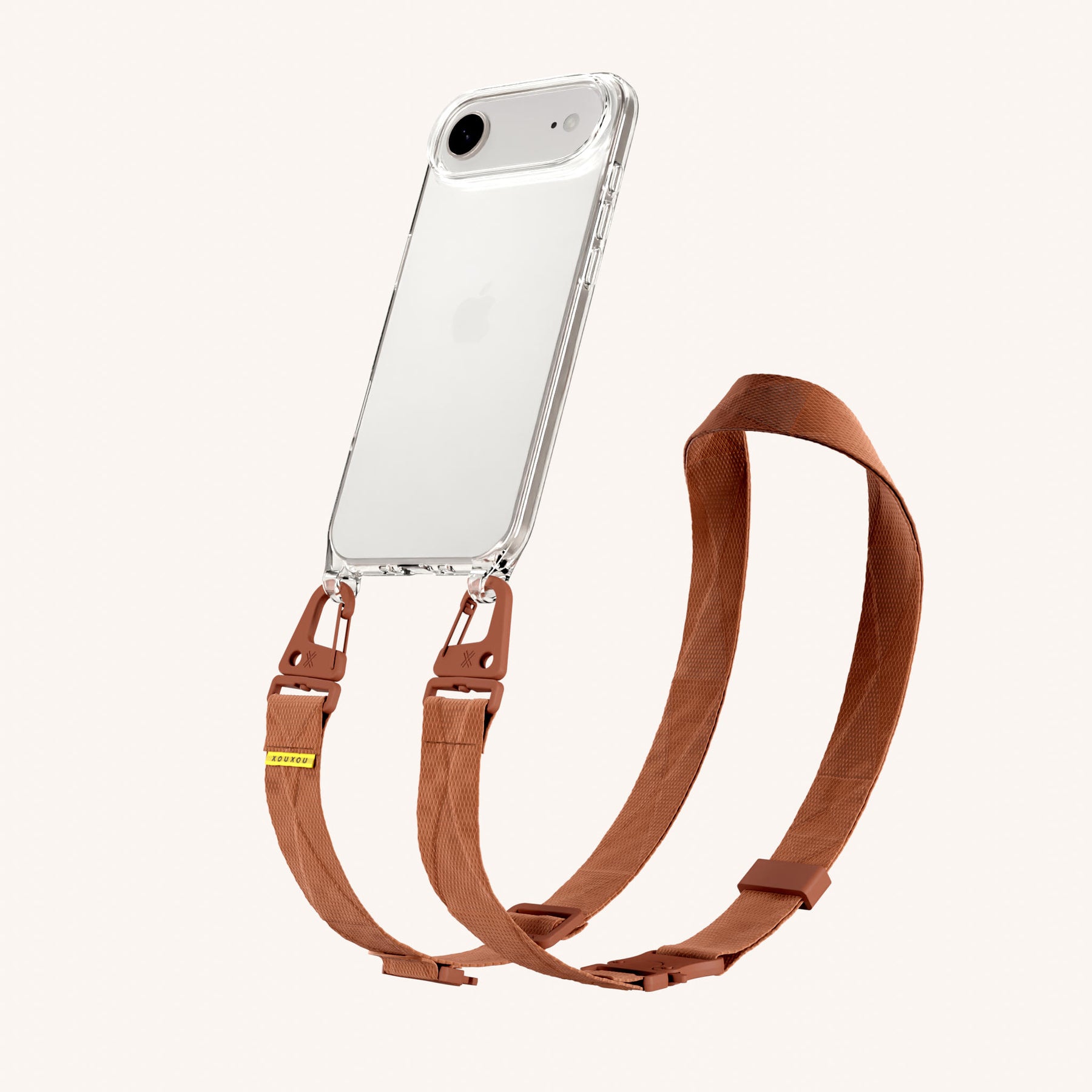 Phone Necklace with Lanyard in Clear + Rusty Red