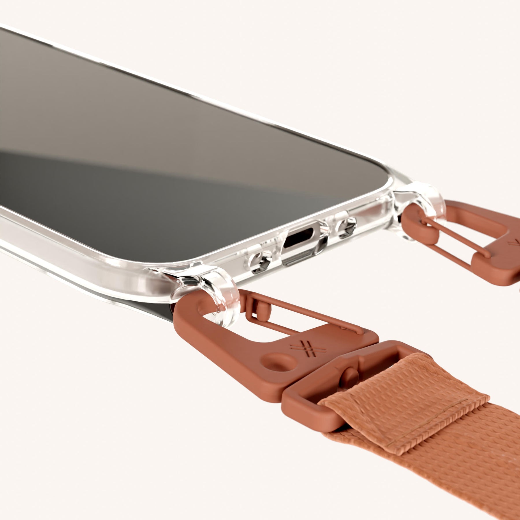 Phone Necklace with Lanyard in Clear + Rusty Red