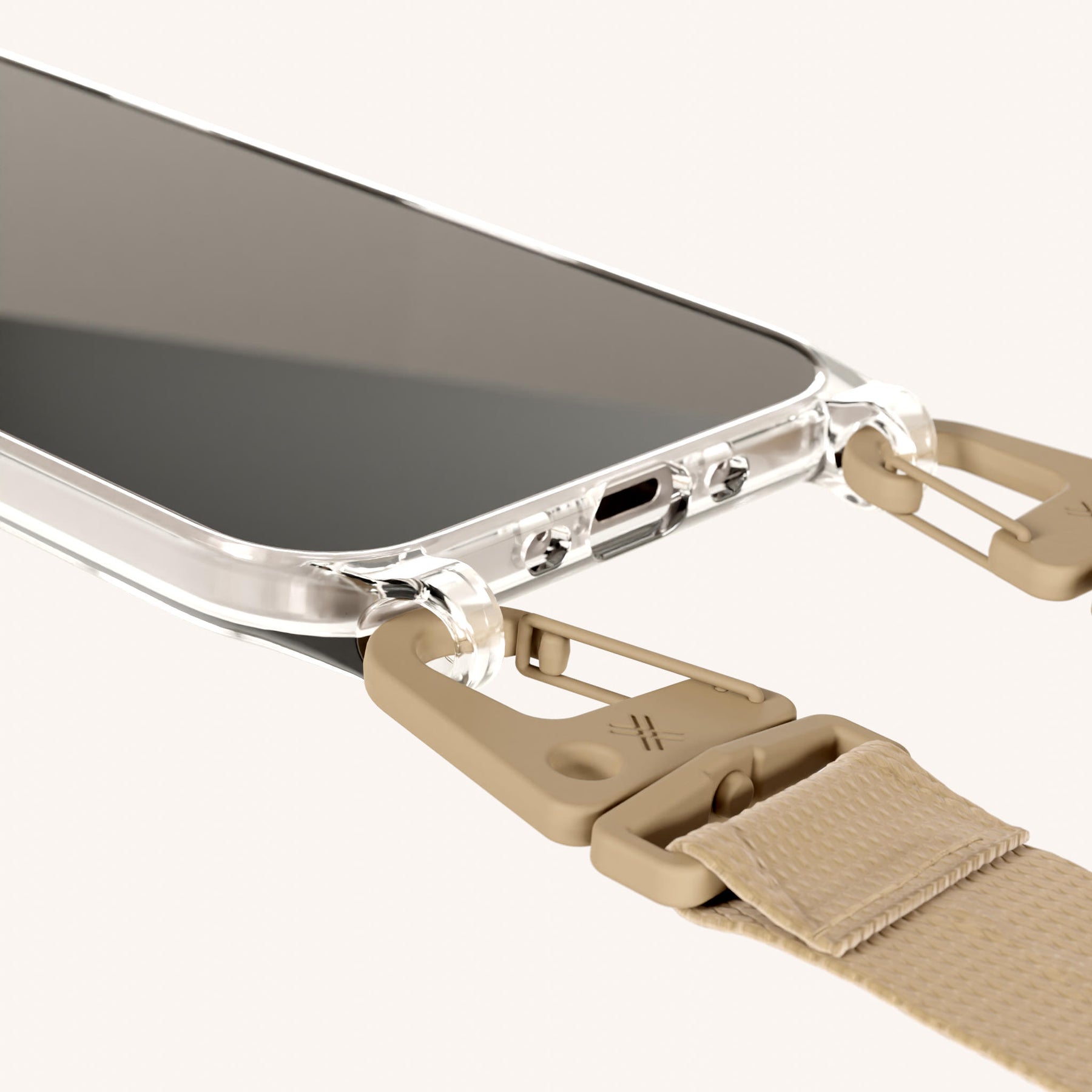 Phone Necklace with Lanyard in Clear + Sand