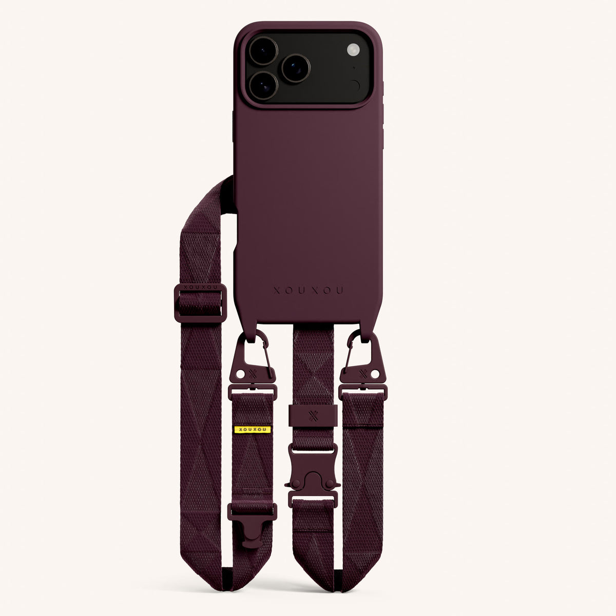 Phone Necklace with Lanyard for iPhone 17 Pro with MagSafe in Burgundy Total View | XOUXOU #phone model_iphone 17 pro