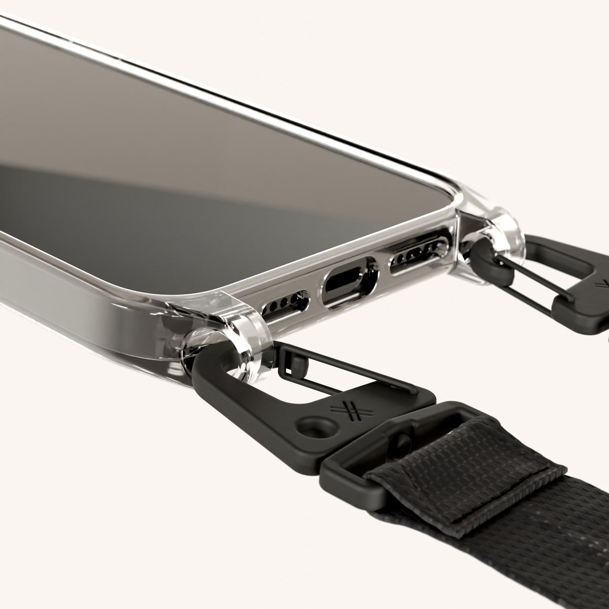 Phone Necklace with Lanyard for iPhone 17 Pro without MagSafe in Clear and Black Total View | XOUXOU #phone model_iphone 17 pro