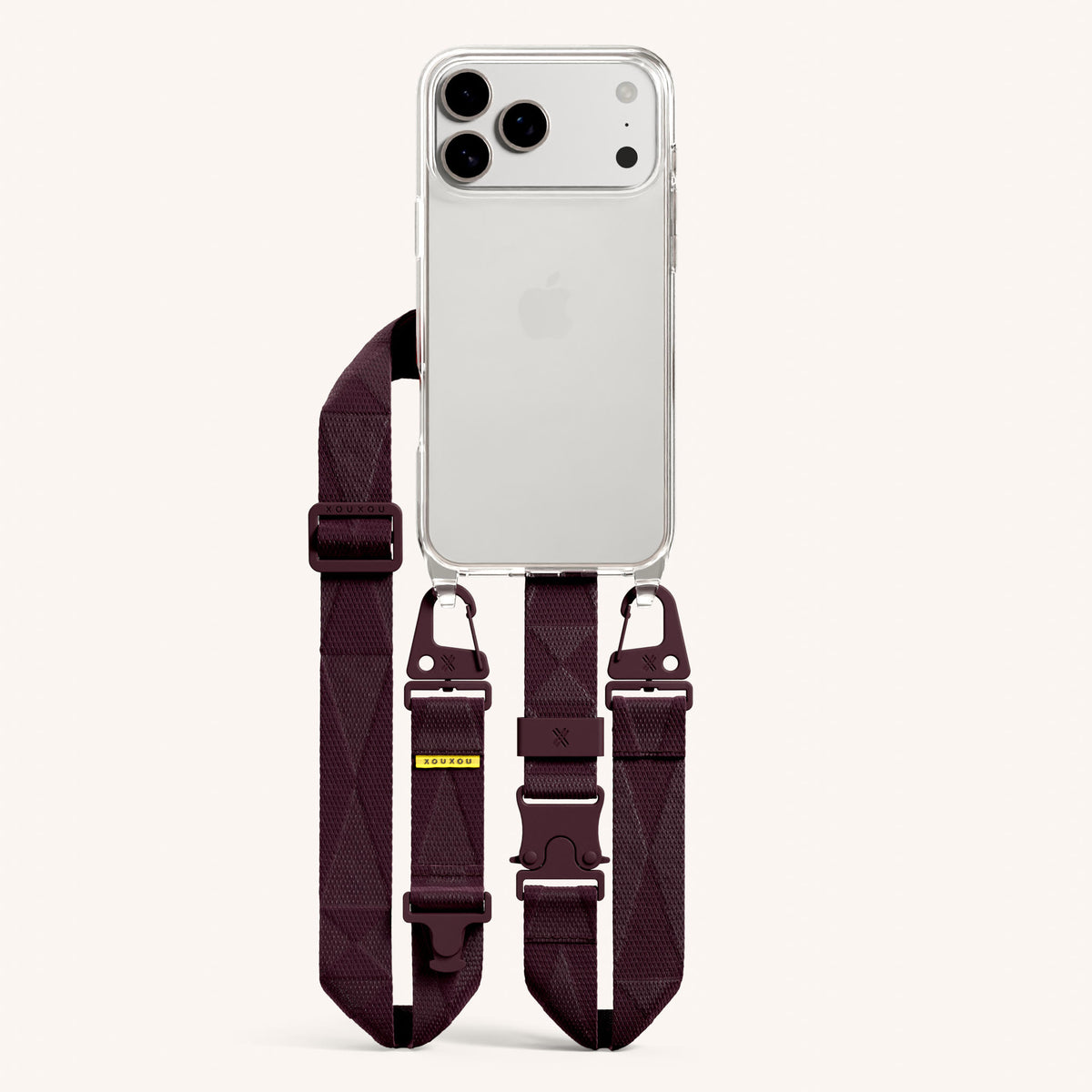 Phone Necklace with Lanyard for iPhone 17 Pro without MagSafe in Clear and Burgundy Total View | XOUXOU #phone model_iphone 17 pro