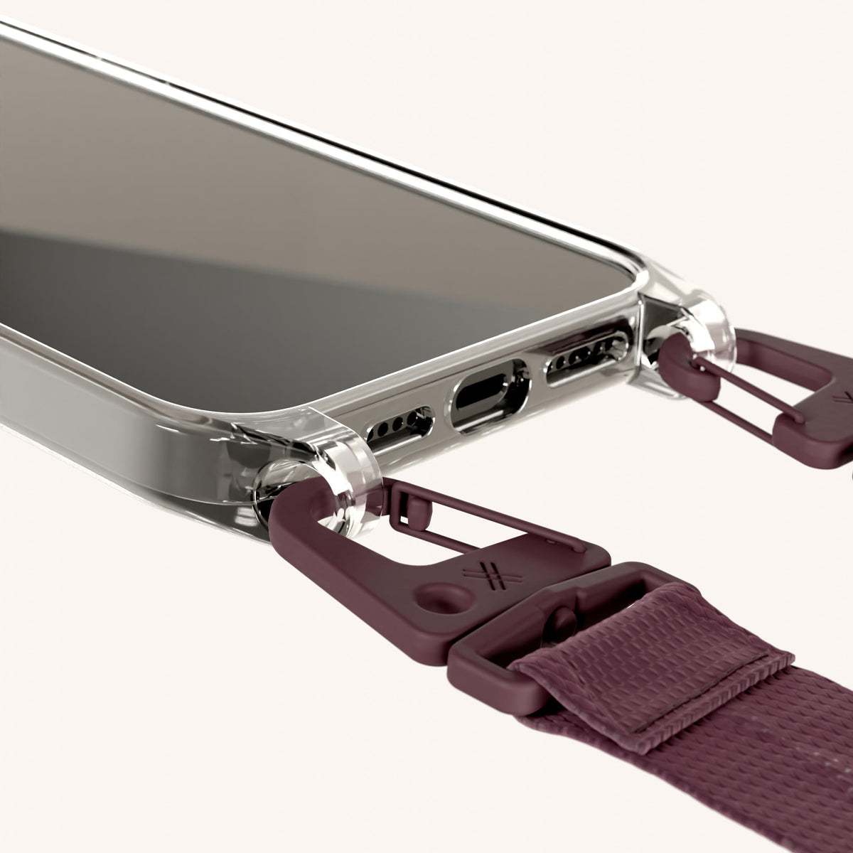 Phone Necklace with Lanyard for iPhone 17 Pro without MagSafe in Clear and Burgundy Total View | XOUXOU #phone model_iphone 17 pro