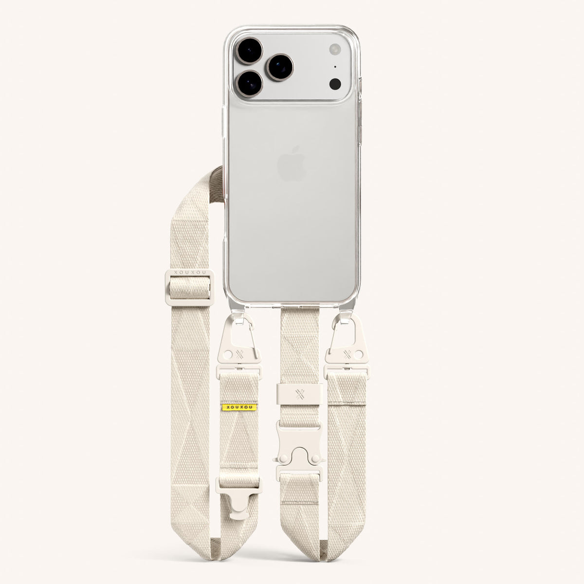 Phone Necklace with Lanyard for iPhone 17 Pro without MagSafe in Clear and Chalk Total View | XOUXOU #phone model_iphone 17 pro