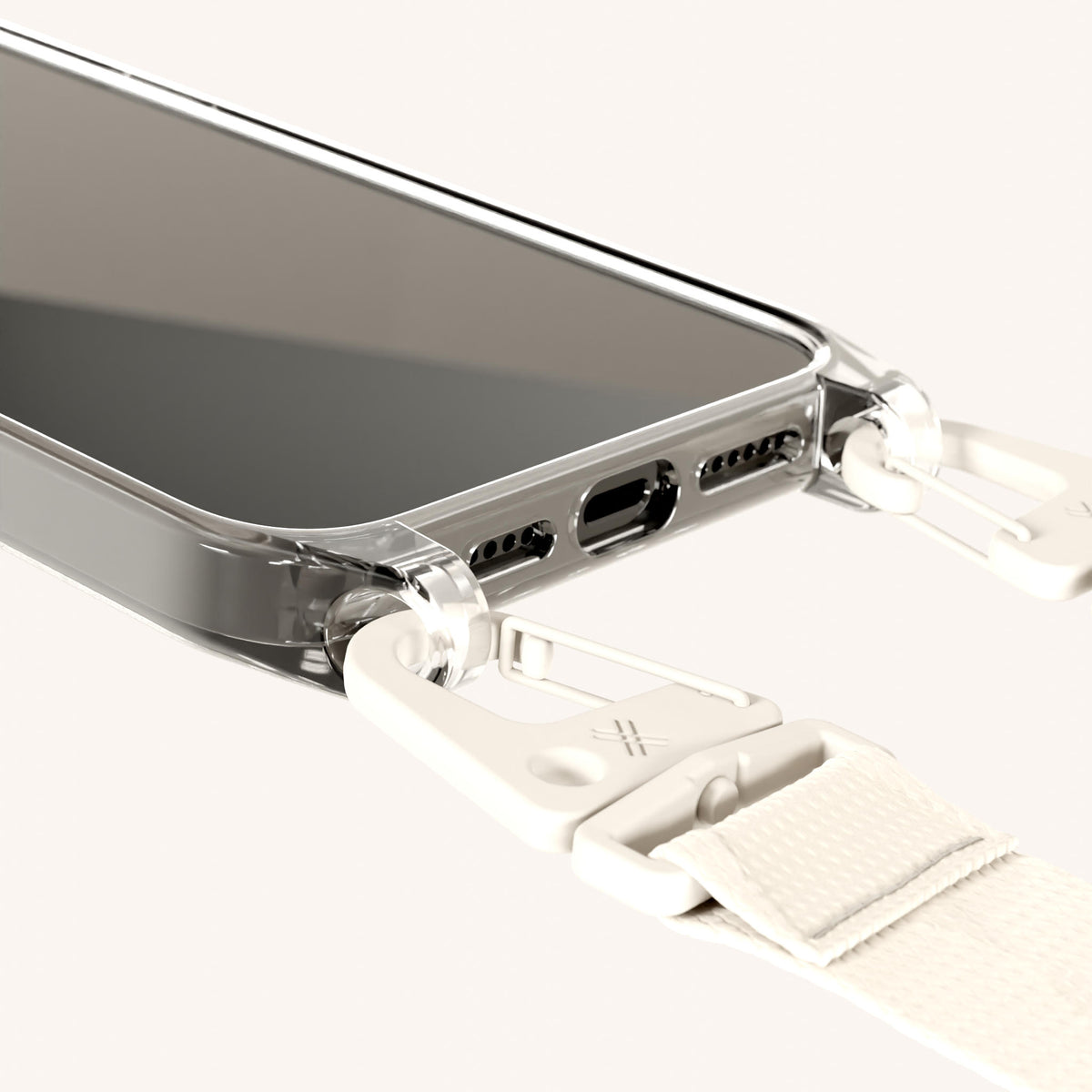 Phone Necklace with Lanyard for iPhone 17 Pro without MagSafe in Clear and Chalk Total View | XOUXOU #phone model_iphone 17 pro