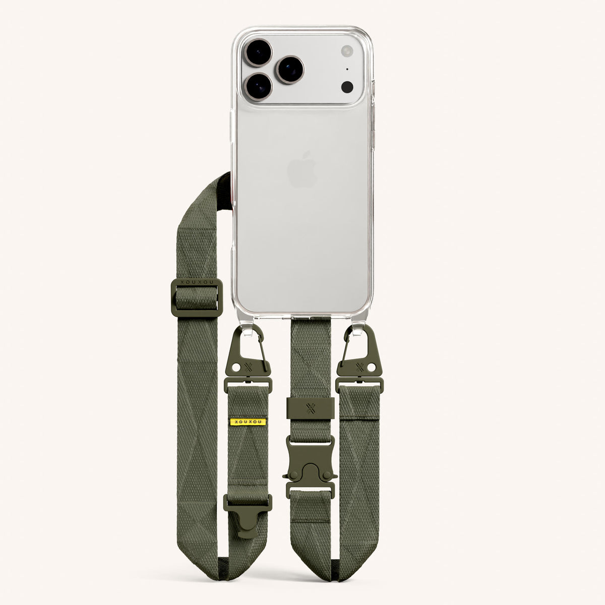 Phone Necklace with Lanyard for iPhone 17 Pro without MagSafe in Clear and Moss Total View | XOUXOU #phone model_iphone 17 pro