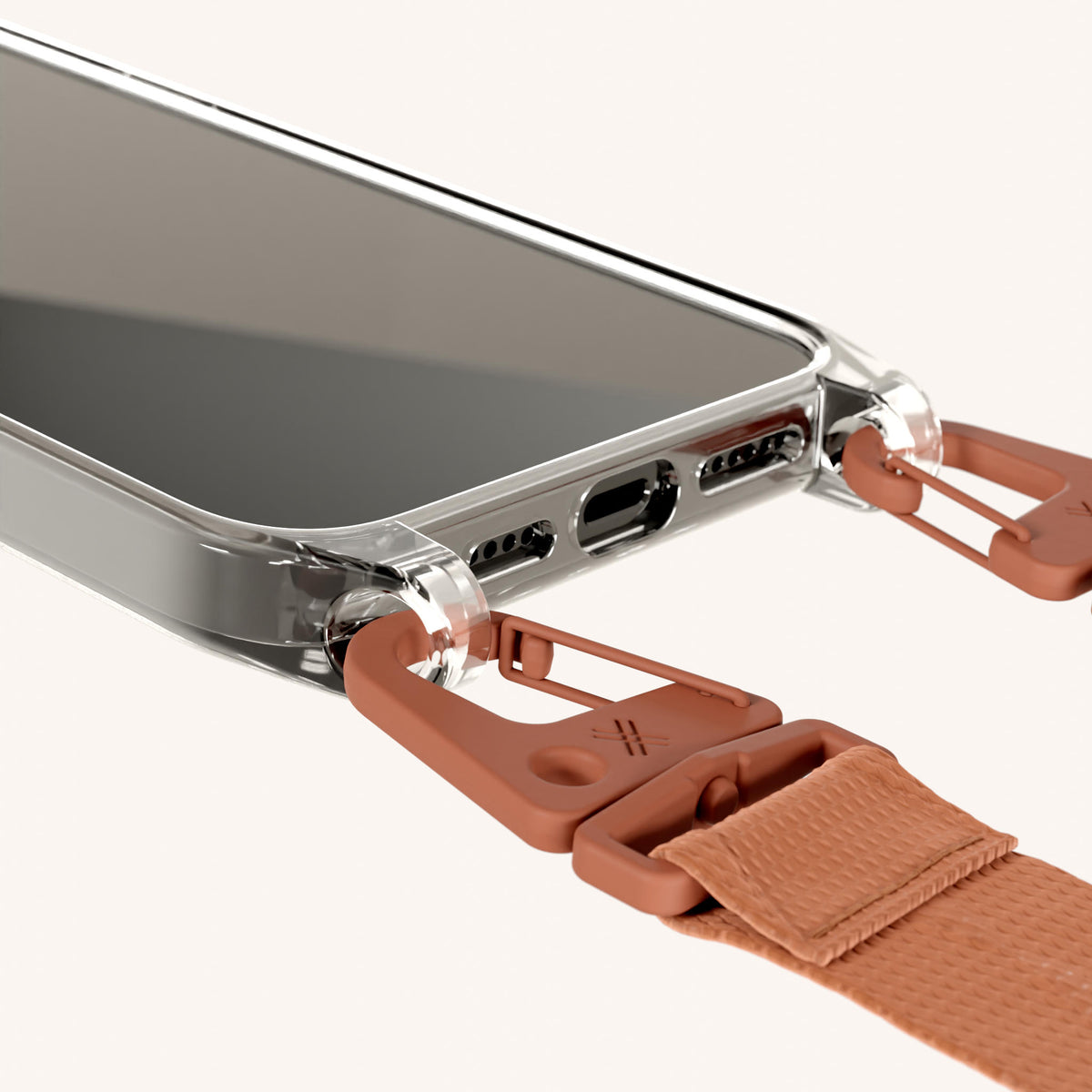 Phone Necklace with Lanyard for iPhone 17 Pro without MagSafe in Clear and Rusty Total View | XOUXOU #phone model_iphone 17 pro