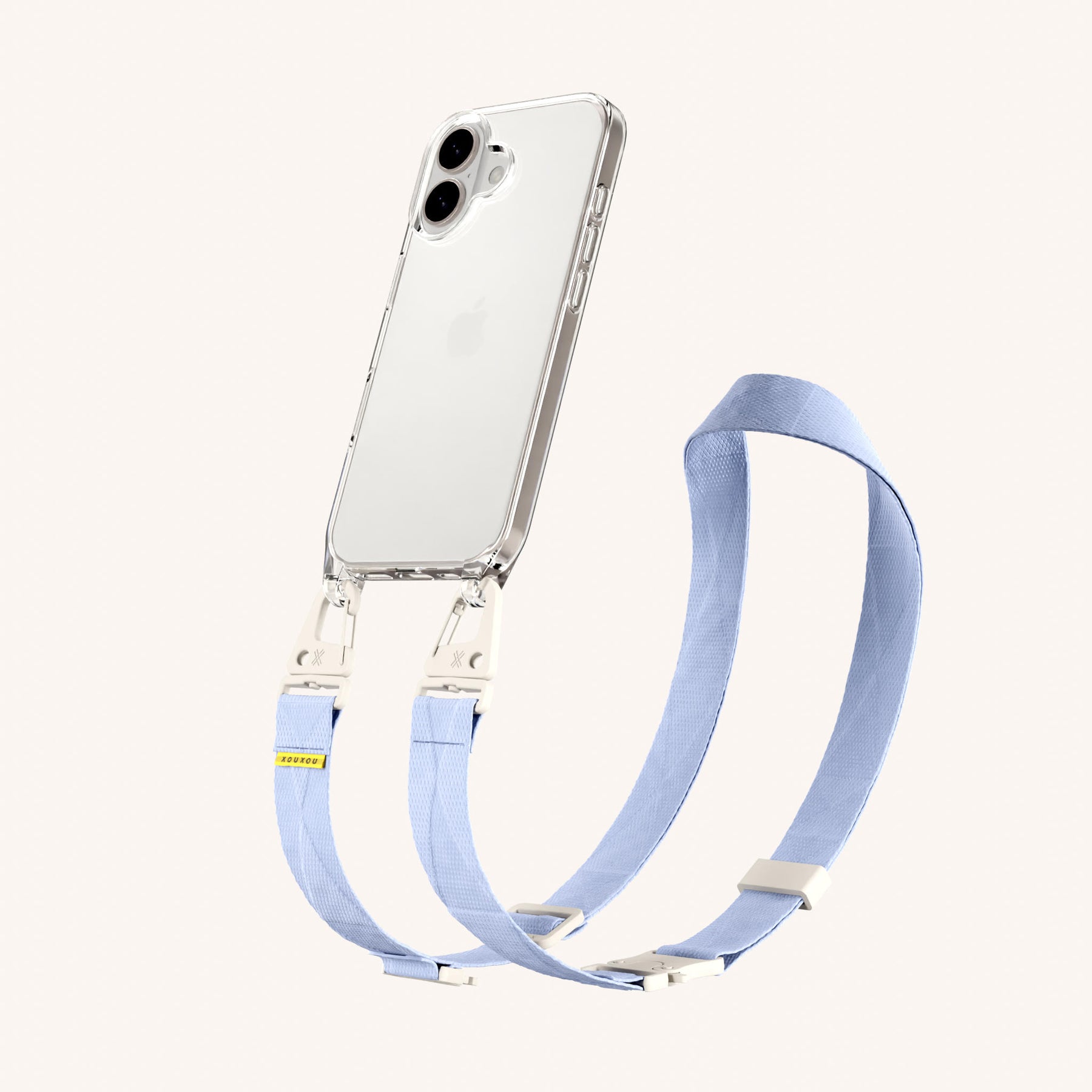 Phone Necklace with Lanyard in Clear + Baby Blue