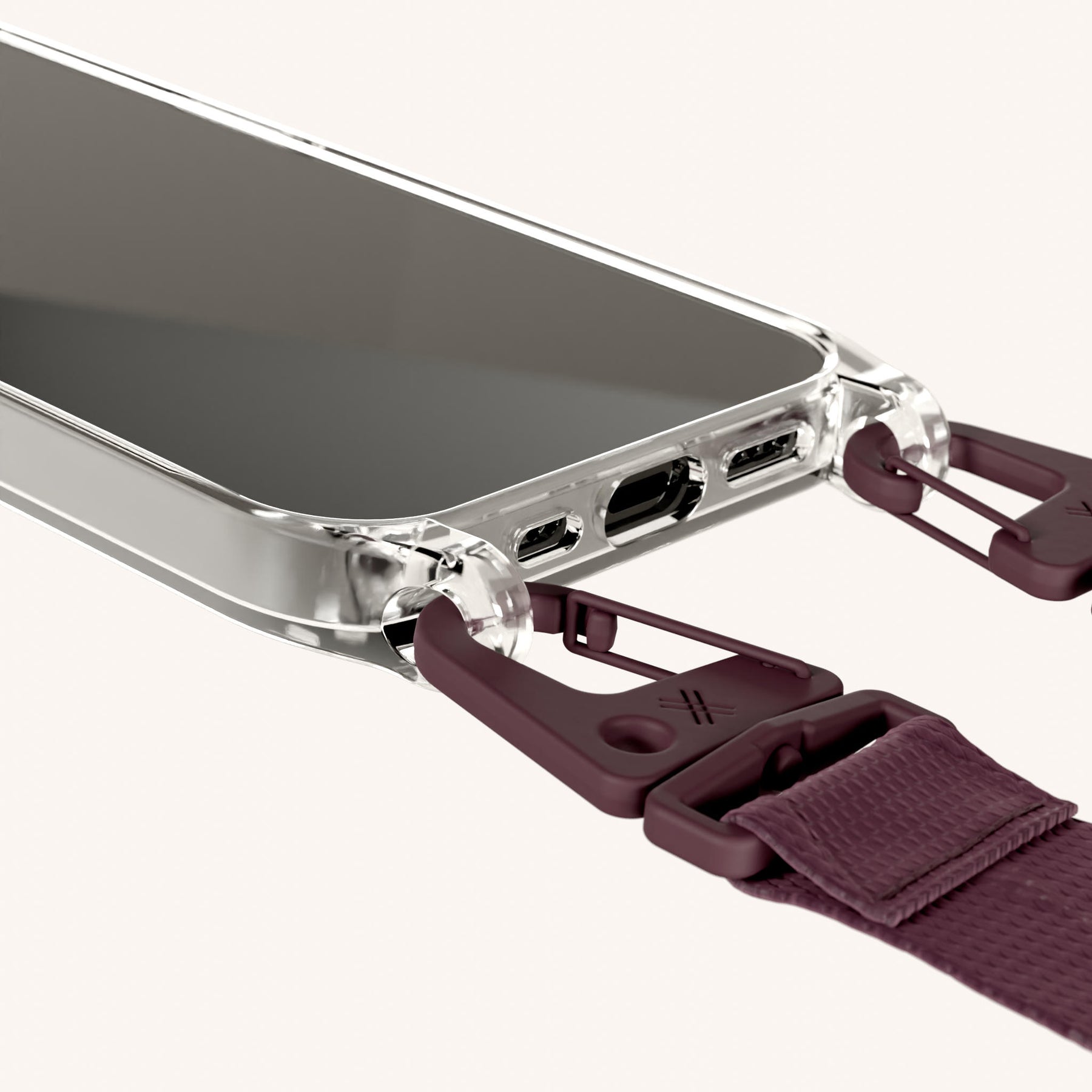 Phone Necklace with Lanyard in Clear + Burgundy