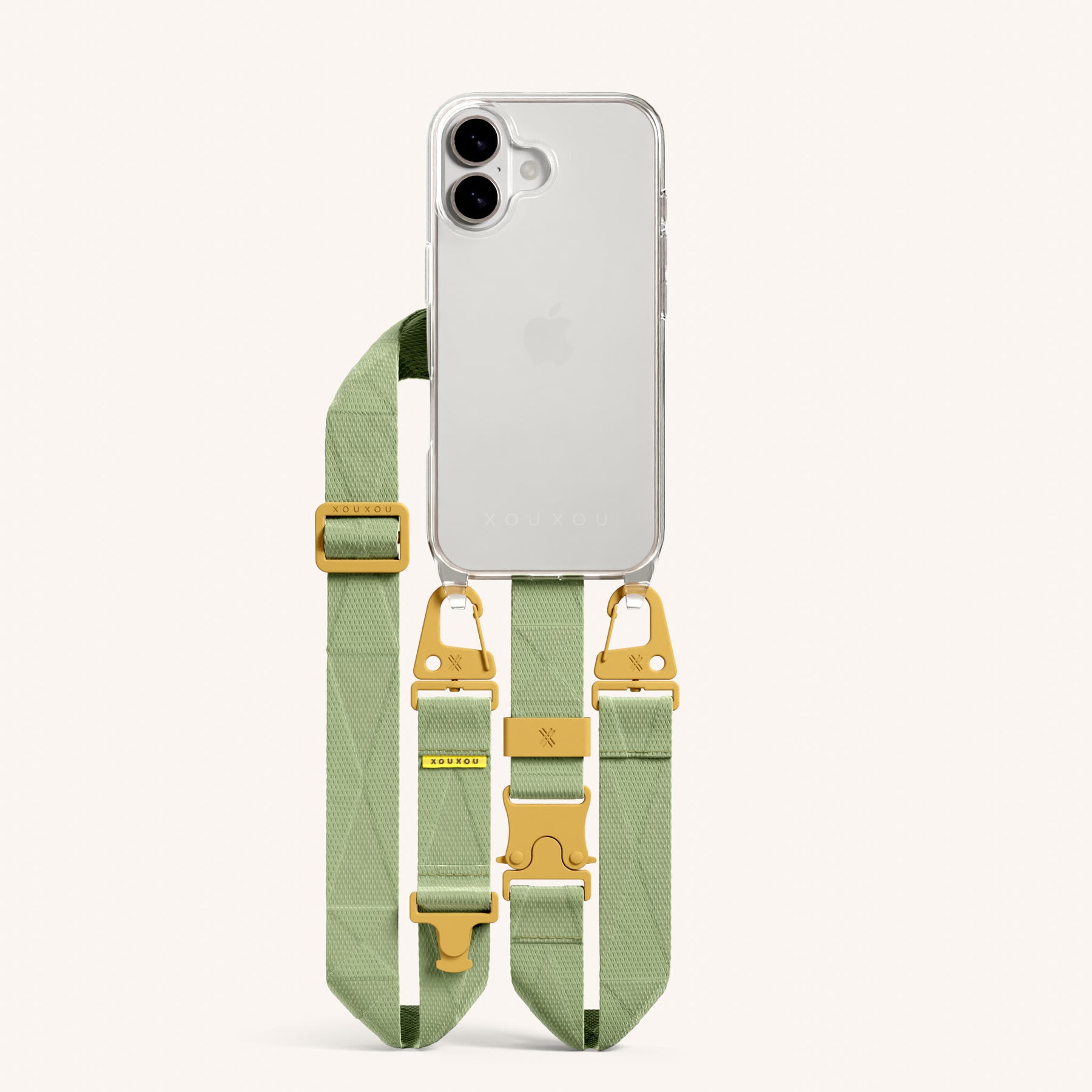 Phone Necklace with Lanyard in Clear + Light Olive