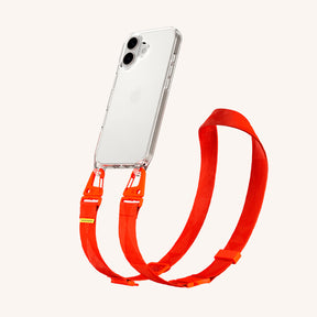 Phone Necklace with Lanyard in Clear + Neon Orange