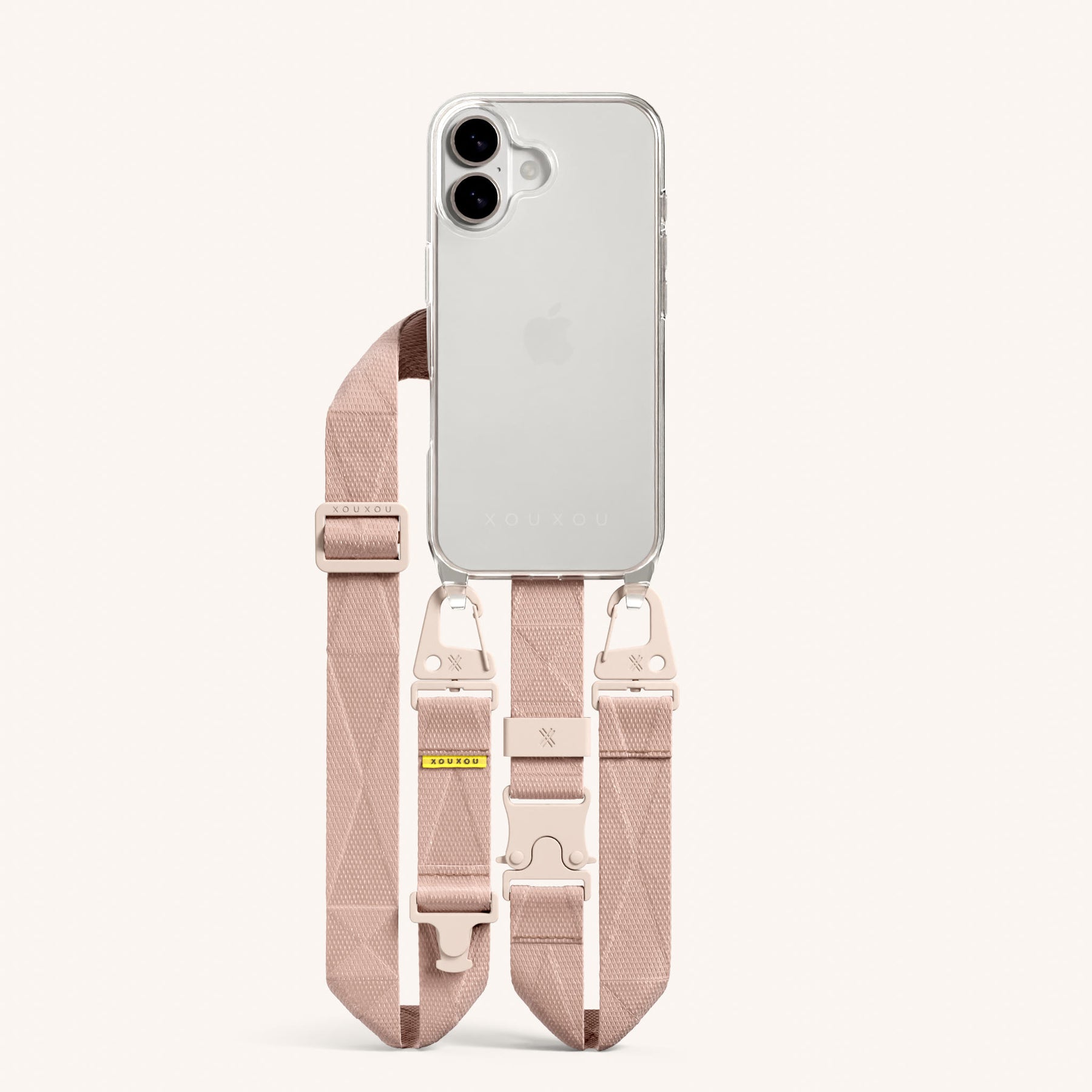 Phone Necklace with Lanyard in Clear + Powder Pink