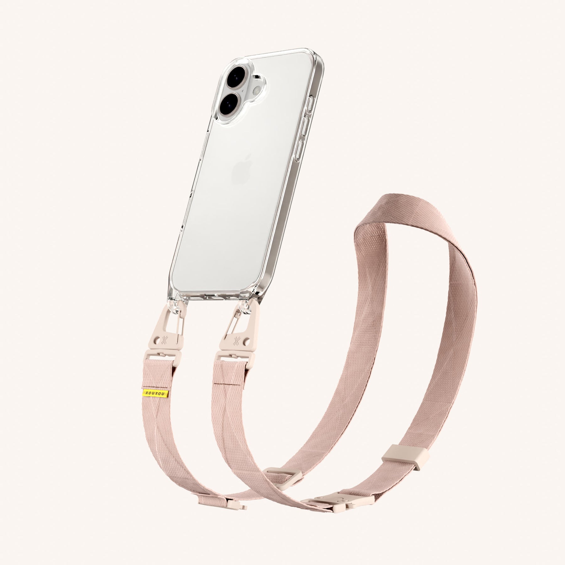 Phone Necklace with Lanyard in Clear + Powder Pink