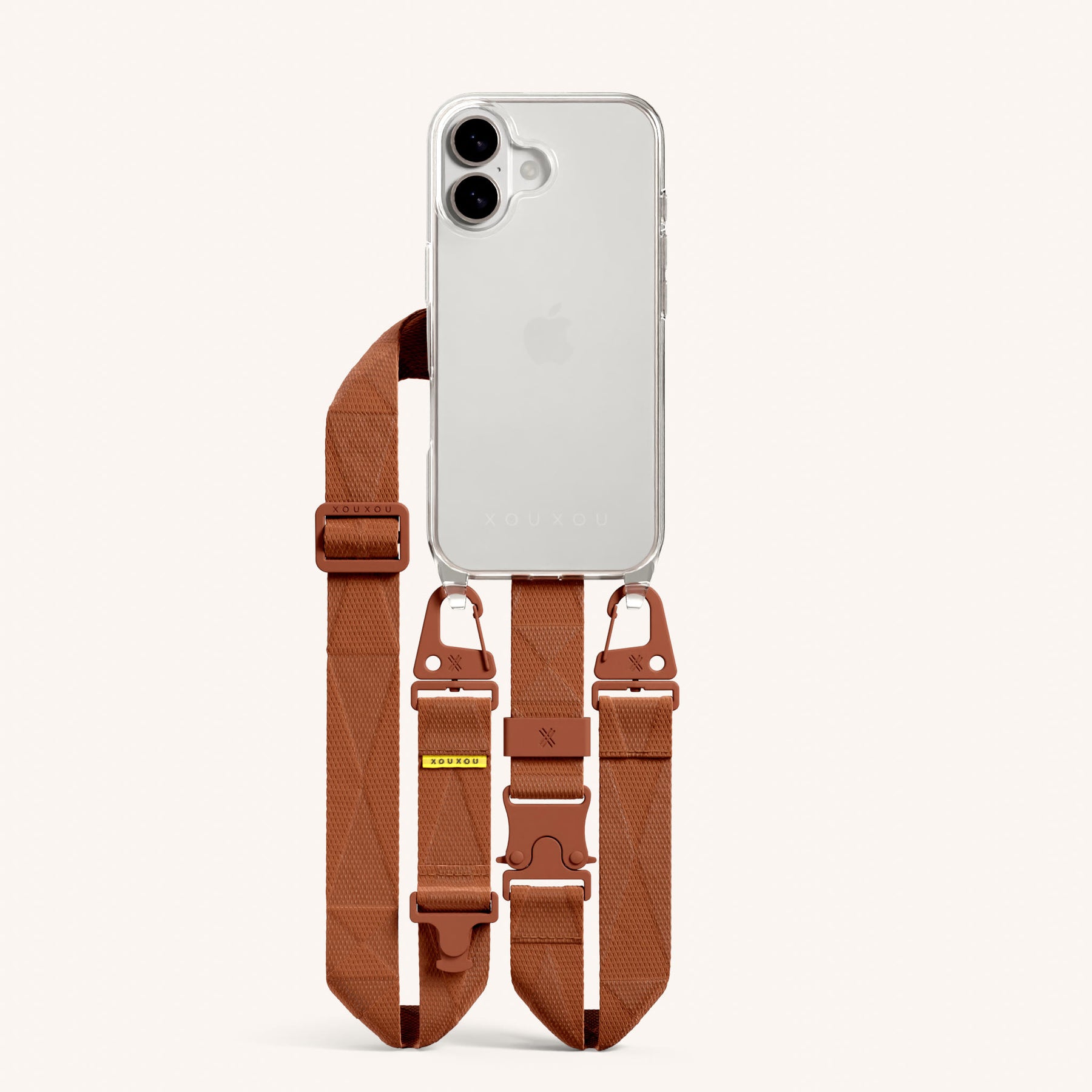 Phone Necklace with Lanyard in Clear + Rusty Red