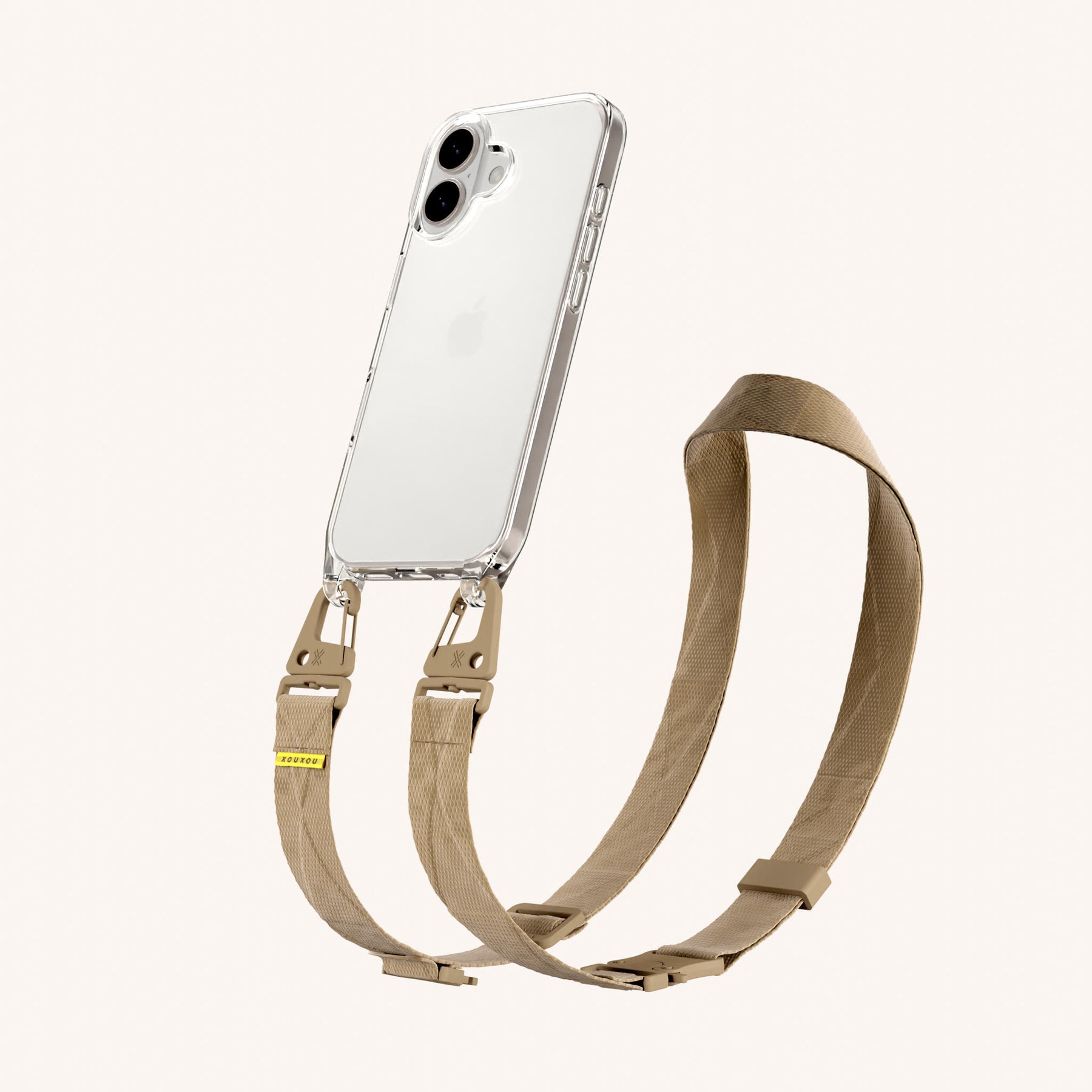 Phone Necklace with Lanyard in Clear + Sand